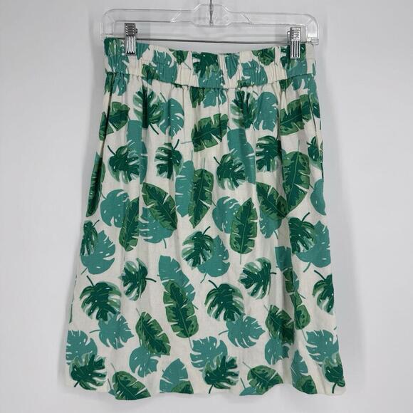 j.crew skirt xs green palm linen blend pencil mid modest beach vacation church - Picture 4 of 6